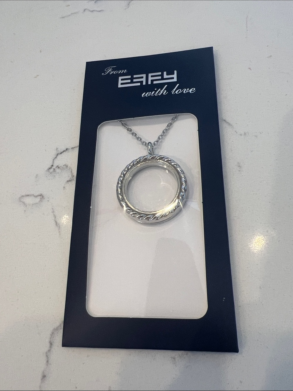 With Love Silver Rope-Edge Circle Pendant Necklace